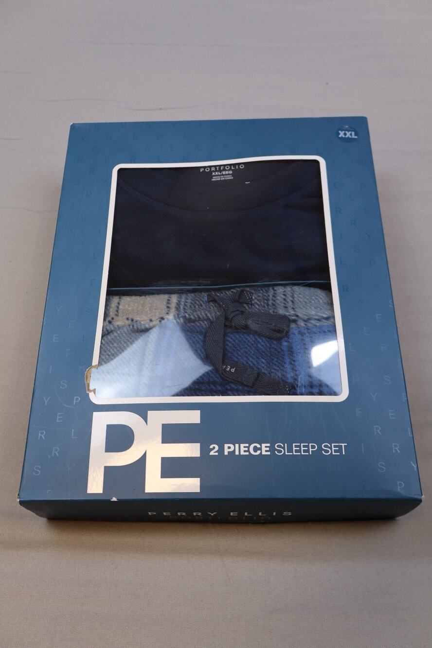 NEW Perry Ellis Men's Blue Micro Fleece Crew Top & Pants 2-Piece Sleep Set XXL